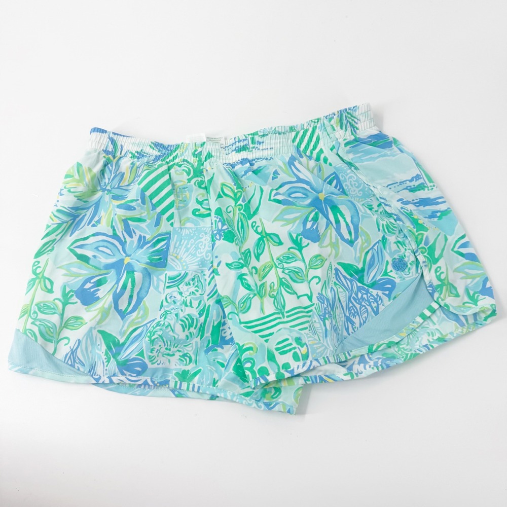 Lilly Pulitzer Luxletic Running Shorts Blue Green Floral Print Small